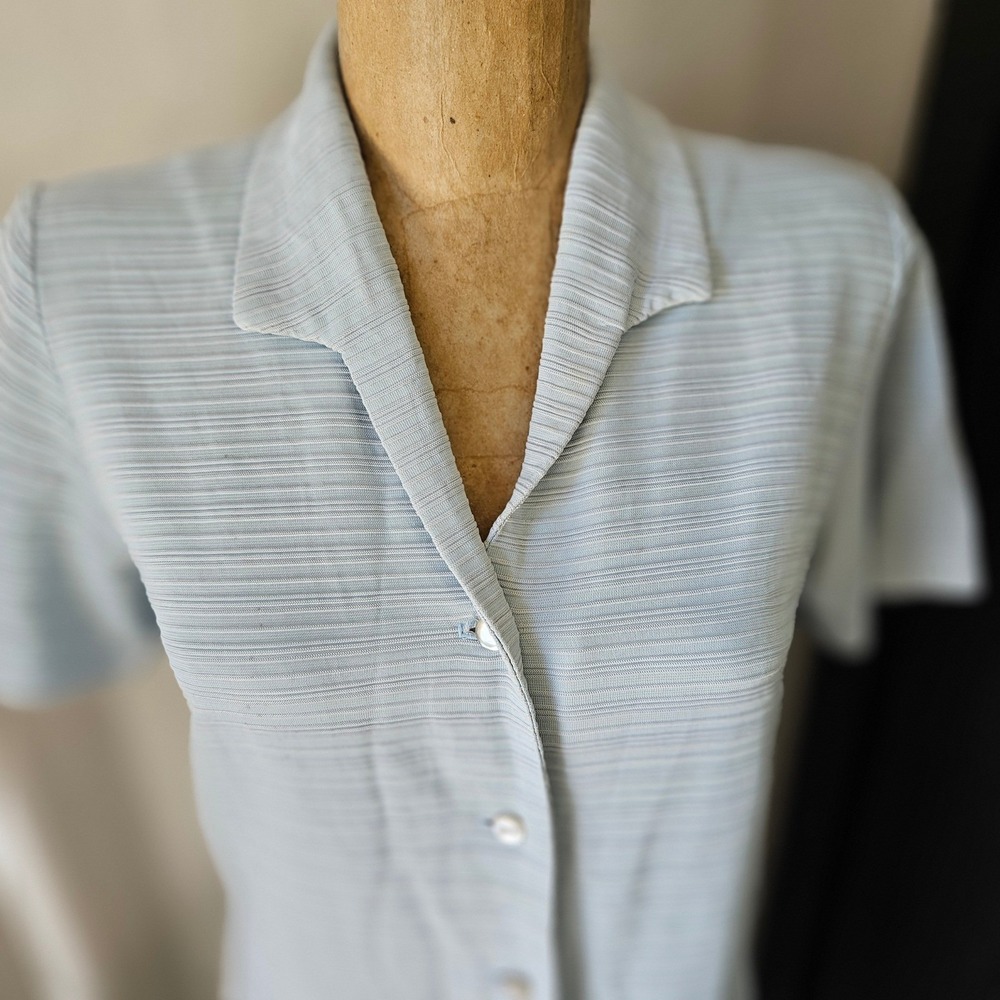 Carol Brent Montgomery Ward Blue Ribbed Shirt Dress Button Front Midi Vintage